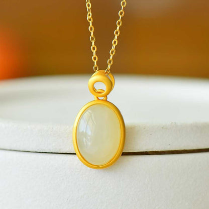 925 Silver - Inlaid Hetian Jade Cabochon Plain Silver Pendant - jewelry - weilin.com