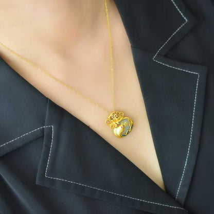 925 Silver - Inlaid Hetian Jade Enamel Pendant with "Money Bag for Wealth" & "Water for Fortune Turnaround" Design - jewelry - weilin.com