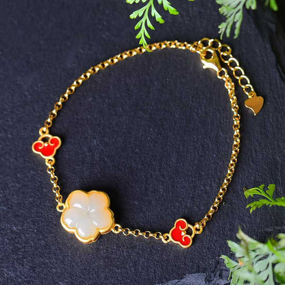 925 Silver Inlaid Hetian Jade Five - Petal Flower Four - Piece Set - jewelry - weilin.com