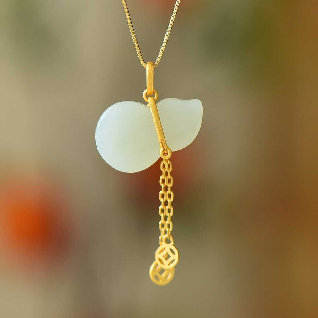 925 Silver - Inlaid Hetian Jade Pendant "Blessings, Prosperity & Abundance" - jewelry - weilin.com