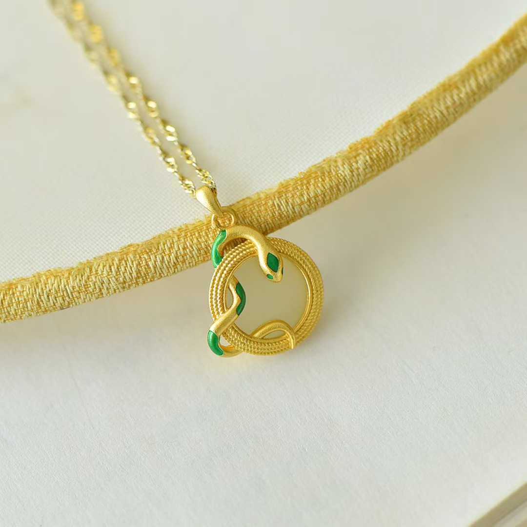 925 Silver - Inlaid Hetian Jade Pendant (Dynamic Snake Silhouette Design) - jewelry - weilin.com