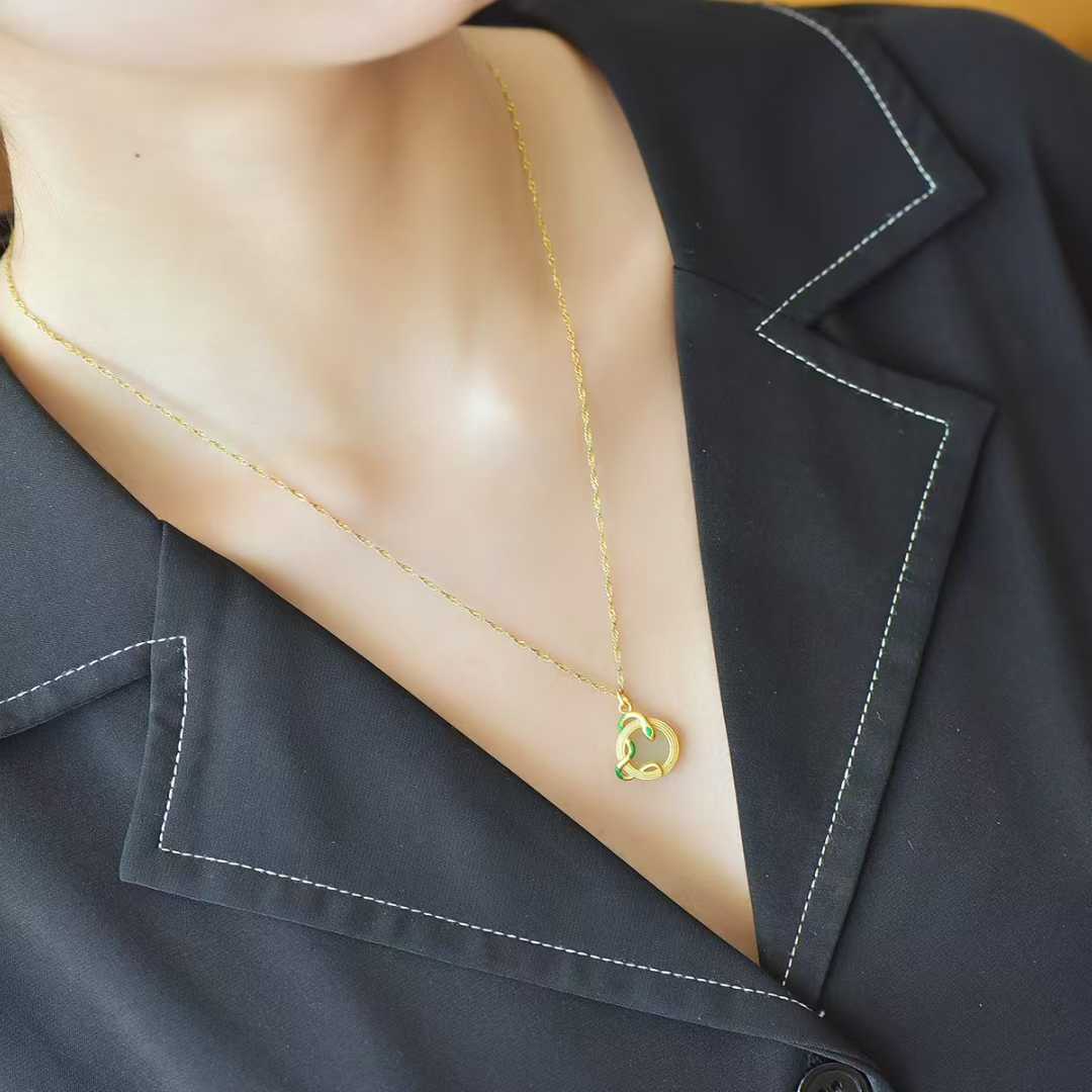 925 Silver - Inlaid Hetian Jade Pendant (Dynamic Snake Silhouette Design) - jewelry - weilin.com