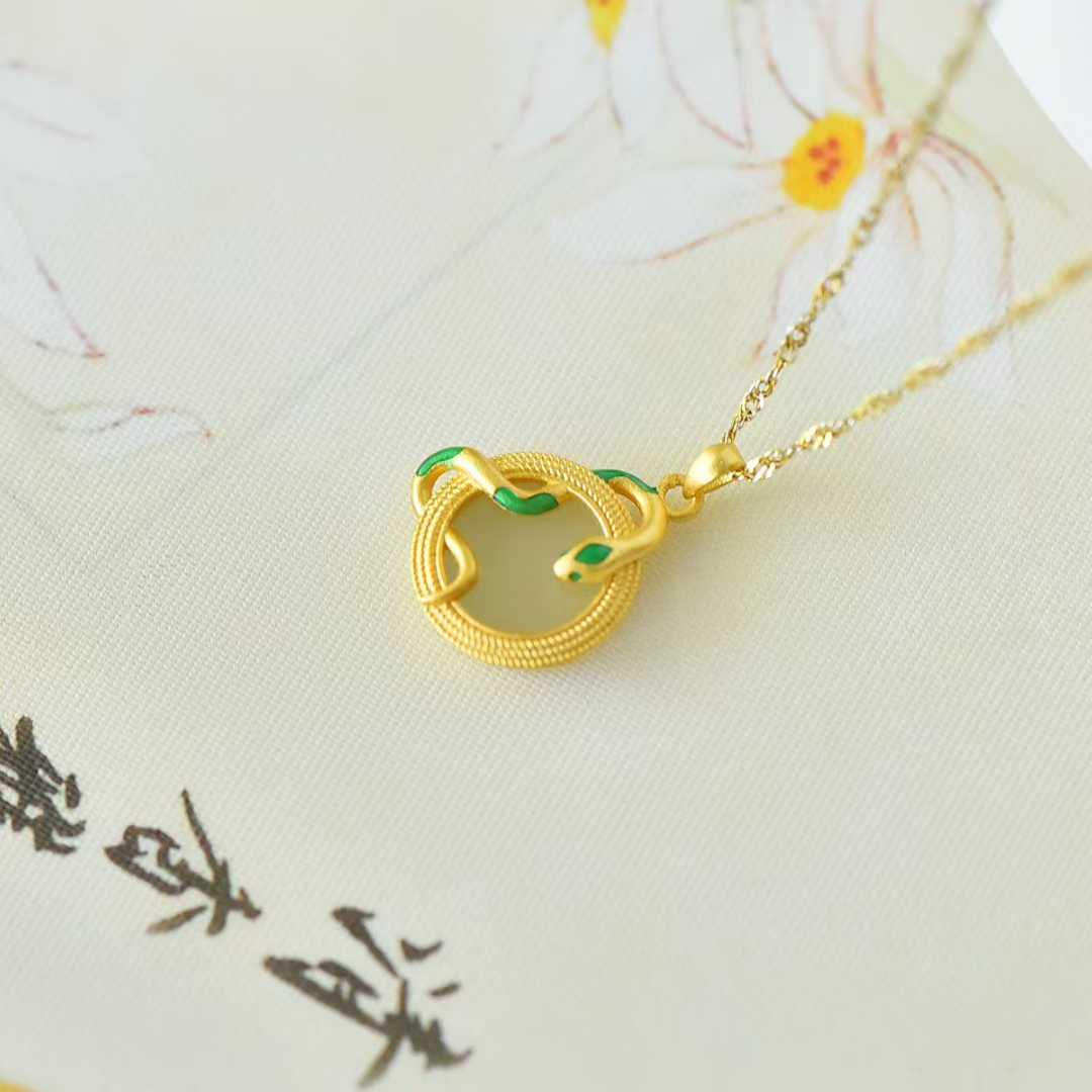 925 Silver - Inlaid Hetian Jade Pendant (Dynamic Snake Silhouette Design) - jewelry - weilin.com