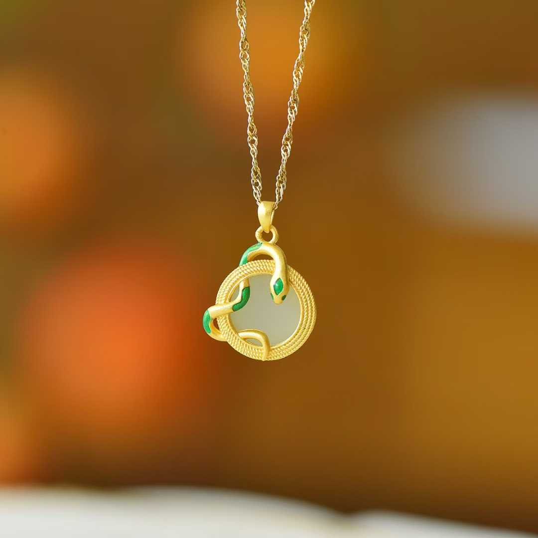 925 Silver - Inlaid Hetian Jade Pendant (Dynamic Snake Silhouette Design) - jewelry - weilin.com
