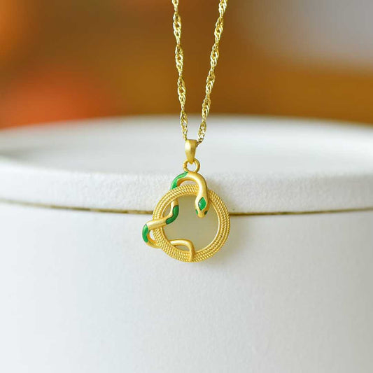 925 Silver - Inlaid Hetian Jade Pendant (Dynamic Snake Silhouette Design) - jewelry - weilin.com