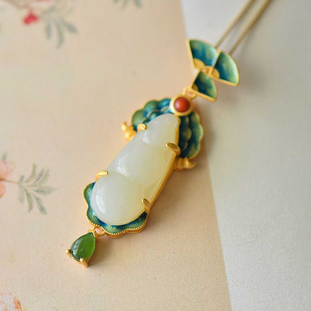 925 Silver - Inlaid Hetian Jade Pendant "May All Wishes Come True" - jewelry - weilin.com
