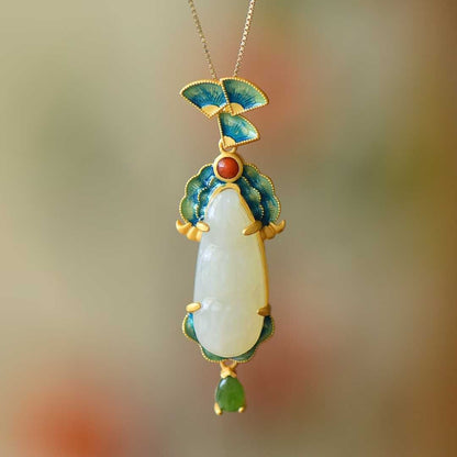 925 Silver - Inlaid Hetian Jade Pendant "May All Wishes Come True" - jewelry - weilin.com