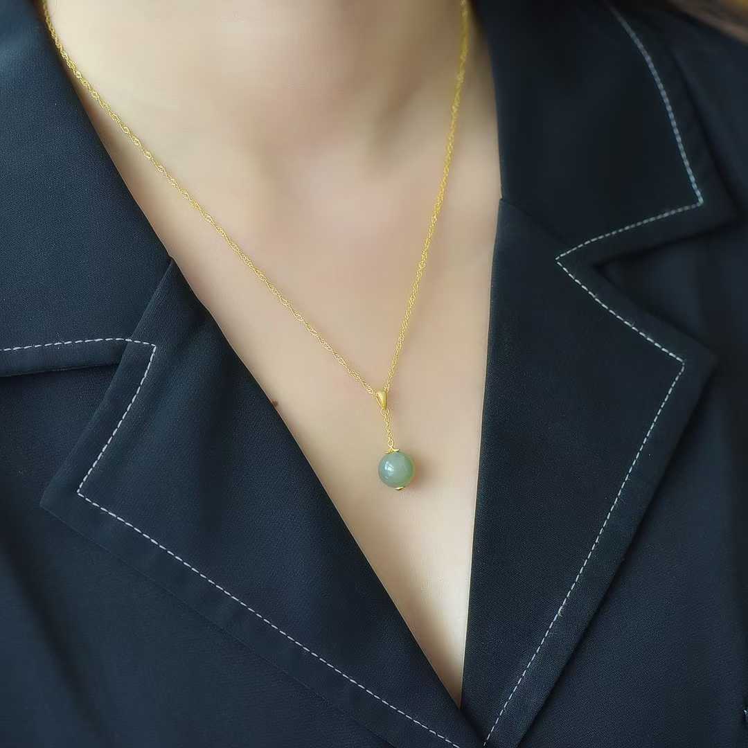 925 Silver - Inlaid Hetian Jade Pendant (Sunny Water Variety, 10mm Bead, Plain Silver Style) - jewelry - weilin.com
