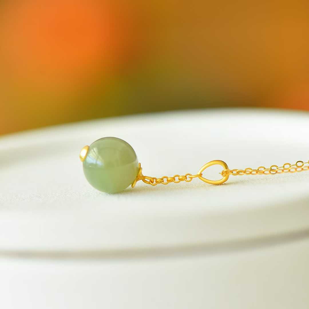 925 Silver - Inlaid Hetian Jade Pendant (Sunny Water Variety, 10mm Bead, Plain Silver Style) - jewelry - weilin.com