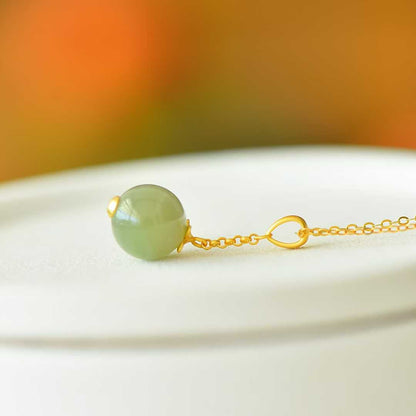 925 Silver - Inlaid Hetian Jade Pendant (Sunny Water Variety, 10mm Bead, Plain Silver Style) - jewelry - weilin.com