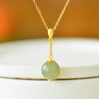 925 Silver - Inlaid Hetian Jade Pendant (Sunny Water Variety, 10mm Bead, Plain Silver Style) - jewelry - weilin.com