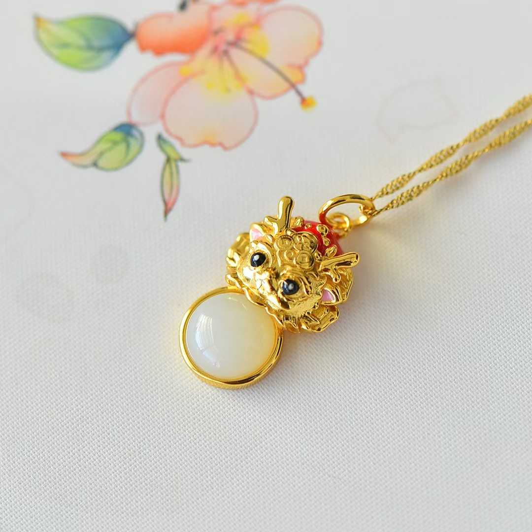 925 Silver - Inlaid Hetian Jade Pendant with "Abundant Blessings", "Ruyi" & "Blessing Dragon" Design - jewelry - weilin.com