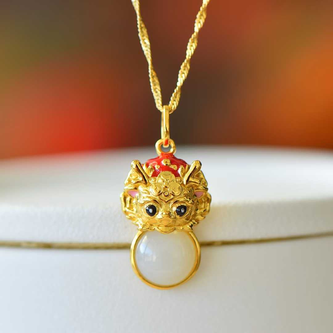 925 Silver - Inlaid Hetian Jade Pendant with "Abundant Blessings", "Ruyi" & "Blessing Dragon" Design - jewelry - weilin.com