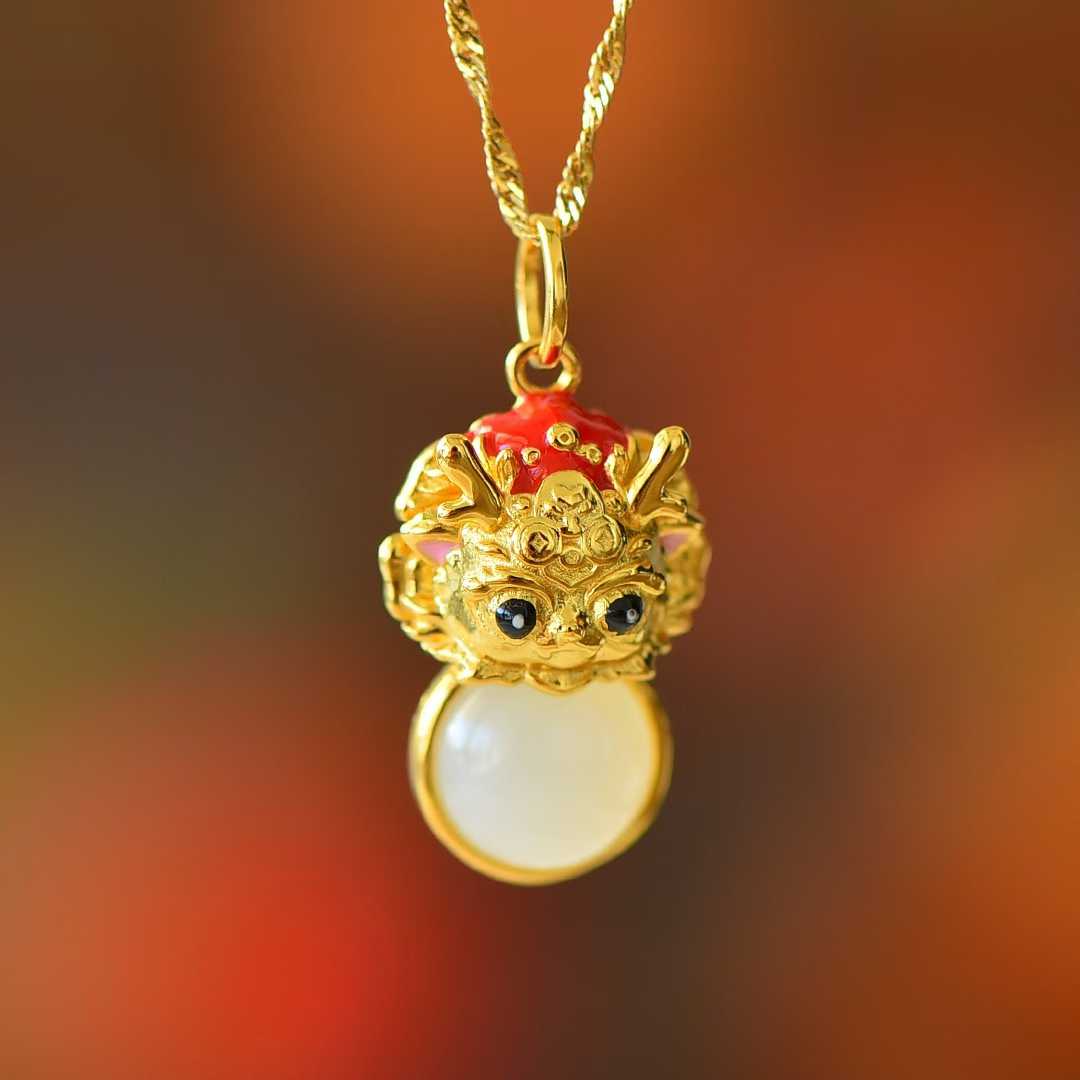 925 Silver - Inlaid Hetian Jade Pendant with "Abundant Blessings", "Ruyi" & "Blessing Dragon" Design - jewelry - weilin.com