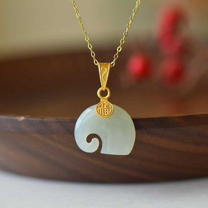 925 Silver - Inlaid Hetian Jade Pendant with "Auspicious Elephant" Design - jewelry - weilin.com