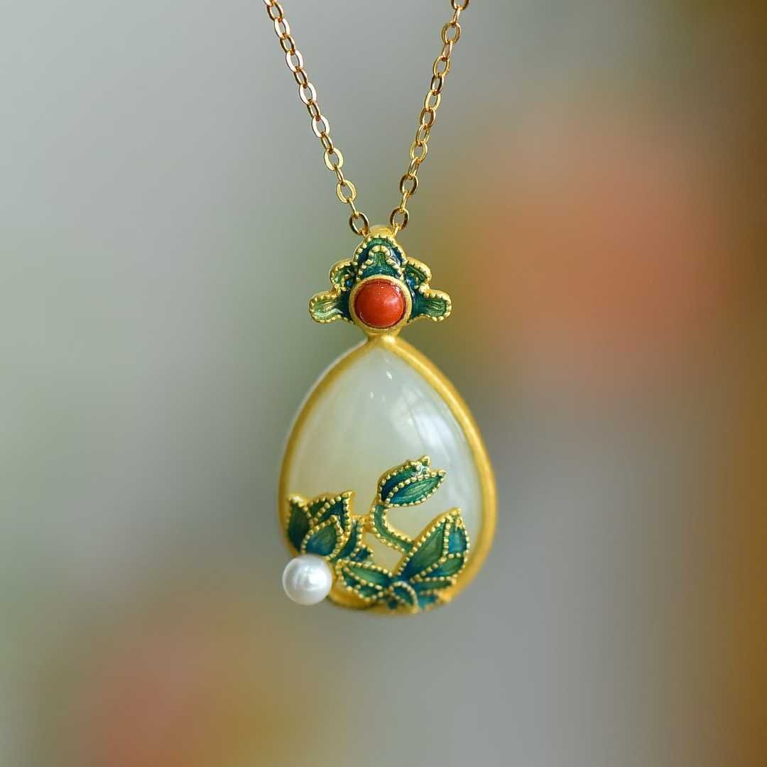 925 Silver - Inlaid Hetian Jade Pendant with "Butterfly & Flower" Design - jewelry - weilin.com