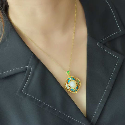 925 Silver - Inlaid Hetian Jade Pendant with Enameled Zircon, "Two Butterflies Flying Together" Design & Scent Sachet Compartment - jewelry - weilin.com