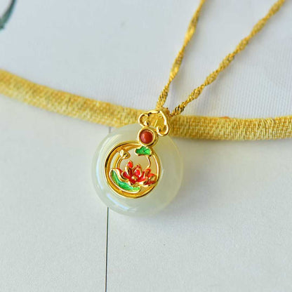 925 Silver - Inlaid Hetian Jade Pendant with "Lotus (Symbolizing Perfect Bliss)" Design - jewelry - weilin.com