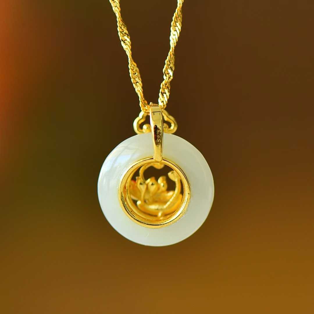 925 Silver - Inlaid Hetian Jade Pendant with "Lotus (Symbolizing Perfect Bliss)" Design - jewelry - weilin.com