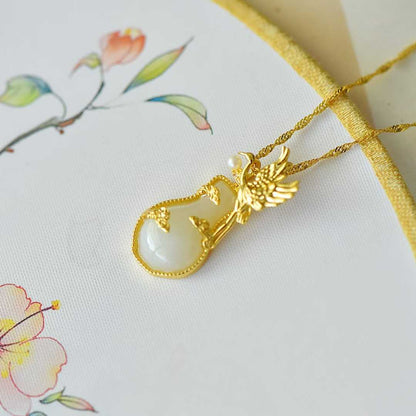 925 Silver - Inlaid Hetian Jade Pendant with "Peace, Auspicious Clouds & Crane" Design - jewelry - weilin.com