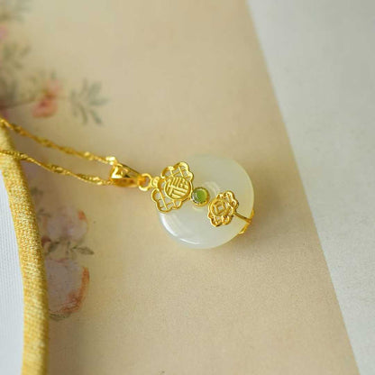 925 Silver - Inlaid Hetian Jade Pendant with "Peace & Smoothness" Meaning (Plain Silver Style) - jewelry - weilin.com