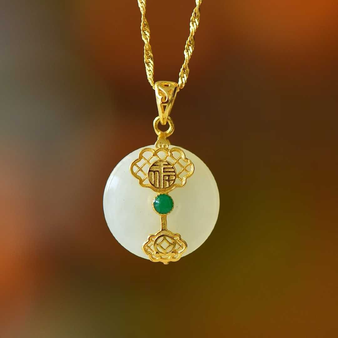 925 Silver - Inlaid Hetian Jade Pendant with "Peace & Smoothness" Meaning (Plain Silver Style) - jewelry - weilin.com