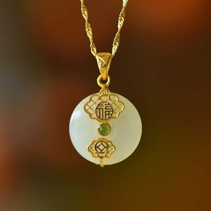 925 Silver - Inlaid Hetian Jade Pendant with "Peace & Smoothness" Meaning (Plain Silver Style) - jewelry - weilin.com