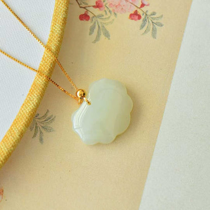 925 Silver - Inlaid Hetian Jade Pendant with "Ruyi Lock" Design, Plain Silver Style & Integrated Chain - jewelry - weilin.com