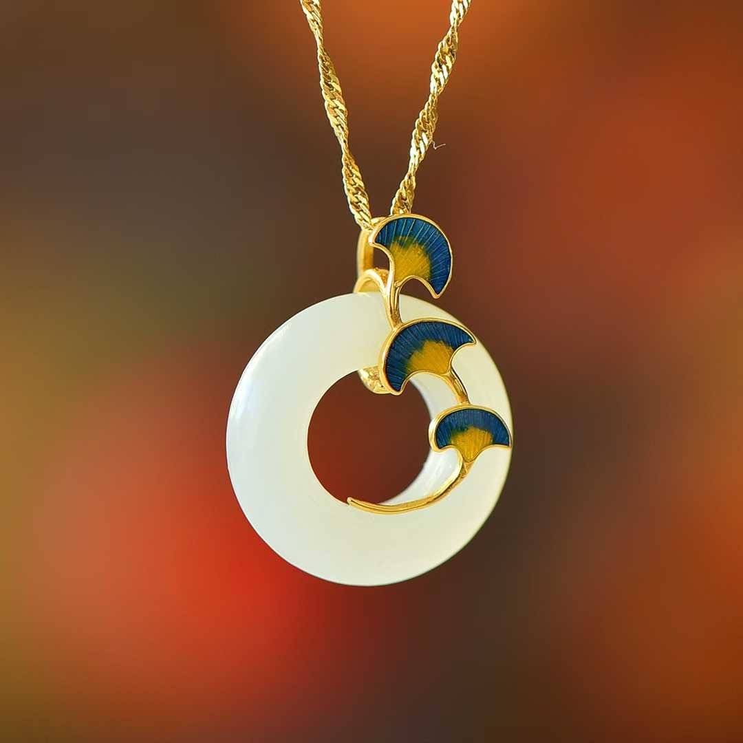 925 Silver - Inlaid Hetian Jade Pendant with "Three Lifetimes of Blessings" Meaning & Peace Ring Design - jewelry - weilin.com