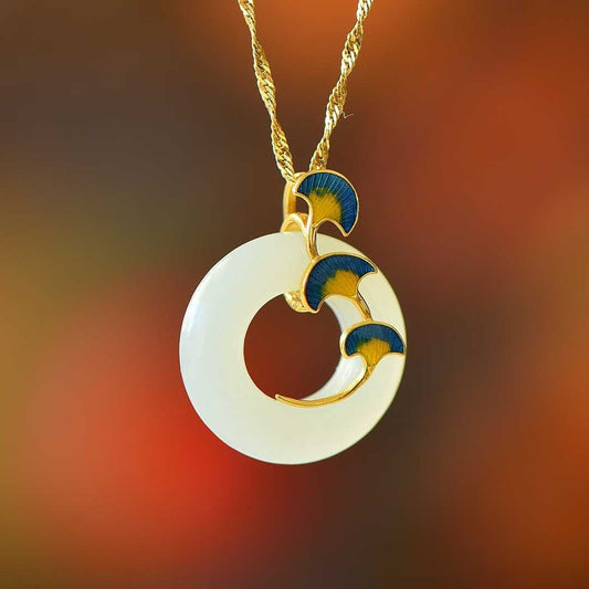 925 Silver - Inlaid Hetian Jade Pendant with "Three Lifetimes of Blessings" Meaning & Peace Ring Design - jewelry - weilin.com