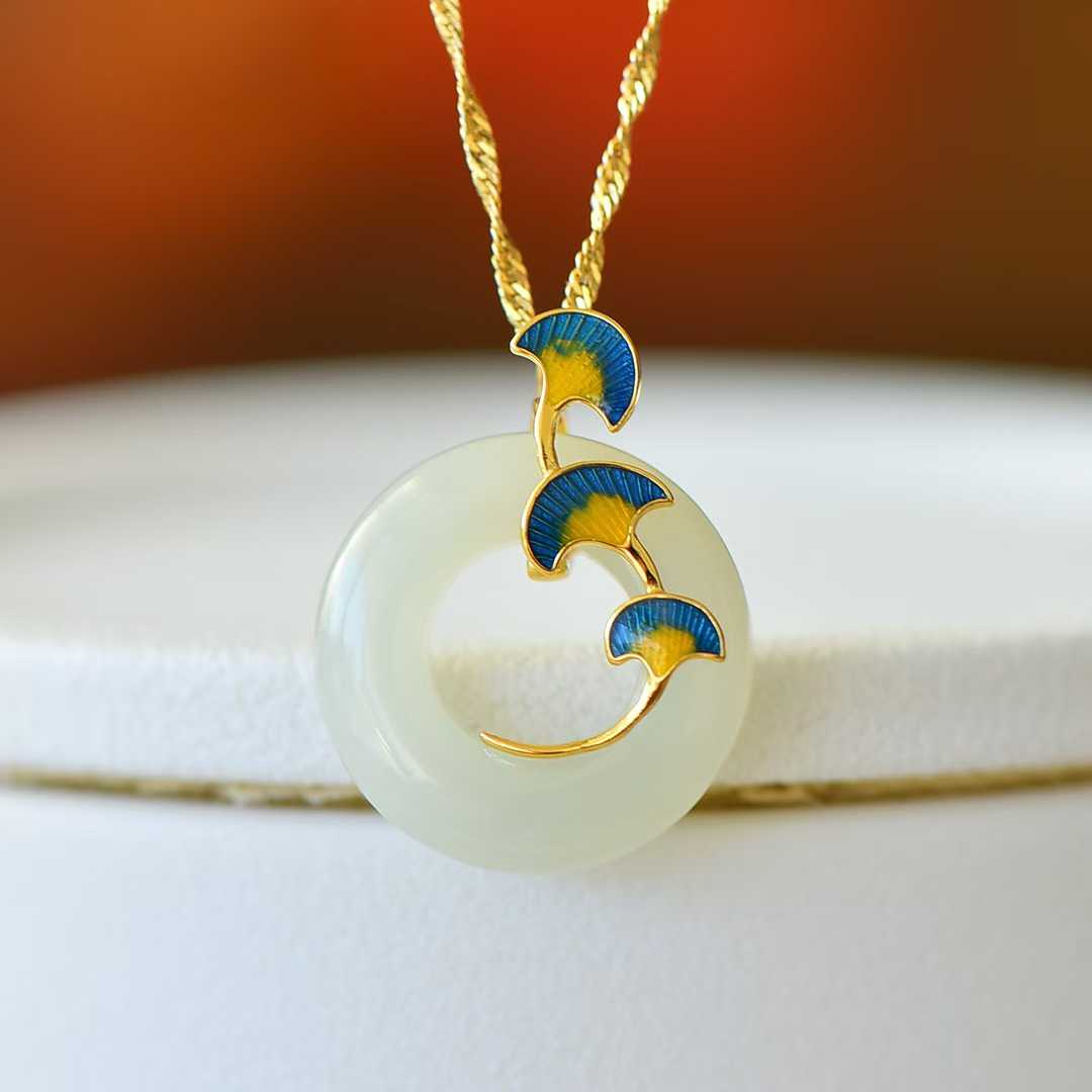 925 Silver - Inlaid Hetian Jade Pendant with "Three Lifetimes of Blessings" Meaning & Peace Ring Design - jewelry - weilin.com