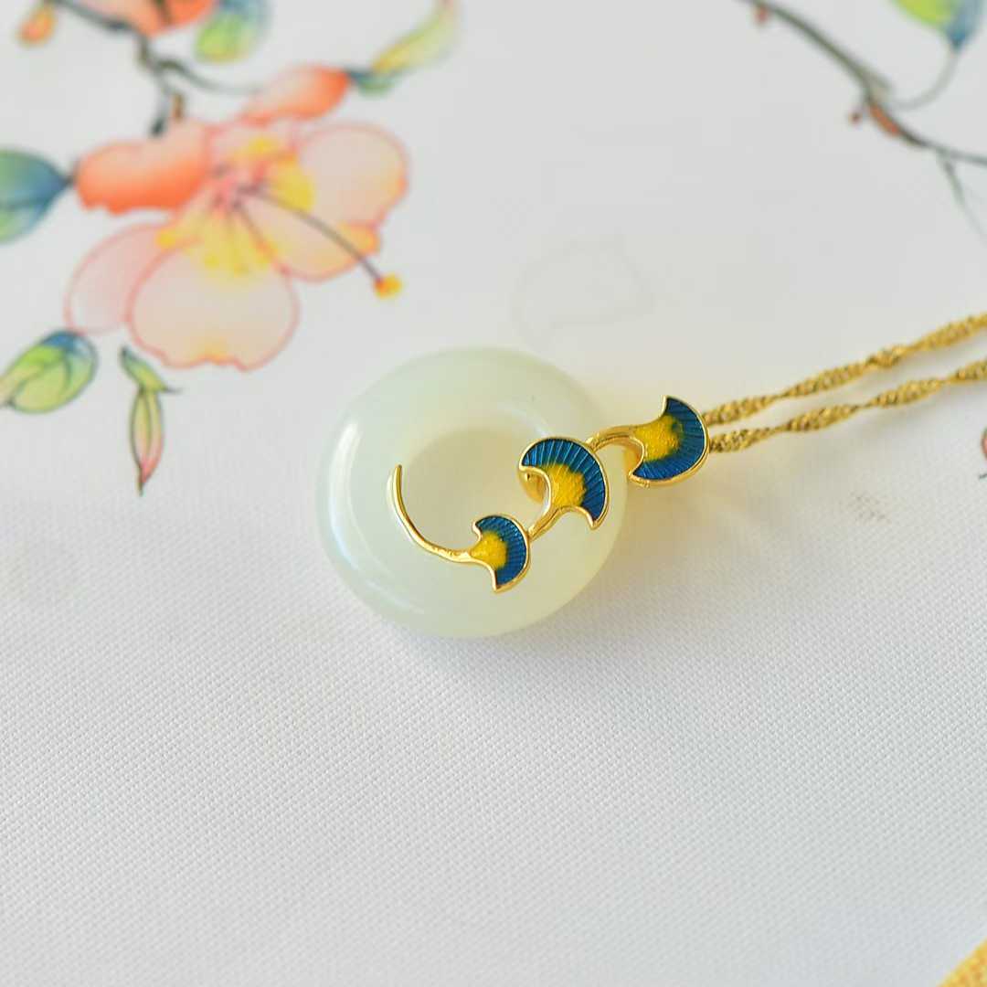 925 Silver - Inlaid Hetian Jade Pendant with "Three Lifetimes of Blessings" Meaning & Peace Ring Design - jewelry - weilin.com