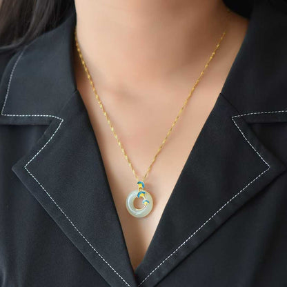 925 Silver - Inlaid Hetian Jade Pendant with "Three Lifetimes of Blessings" Meaning & Peace Ring Design - jewelry - weilin.com