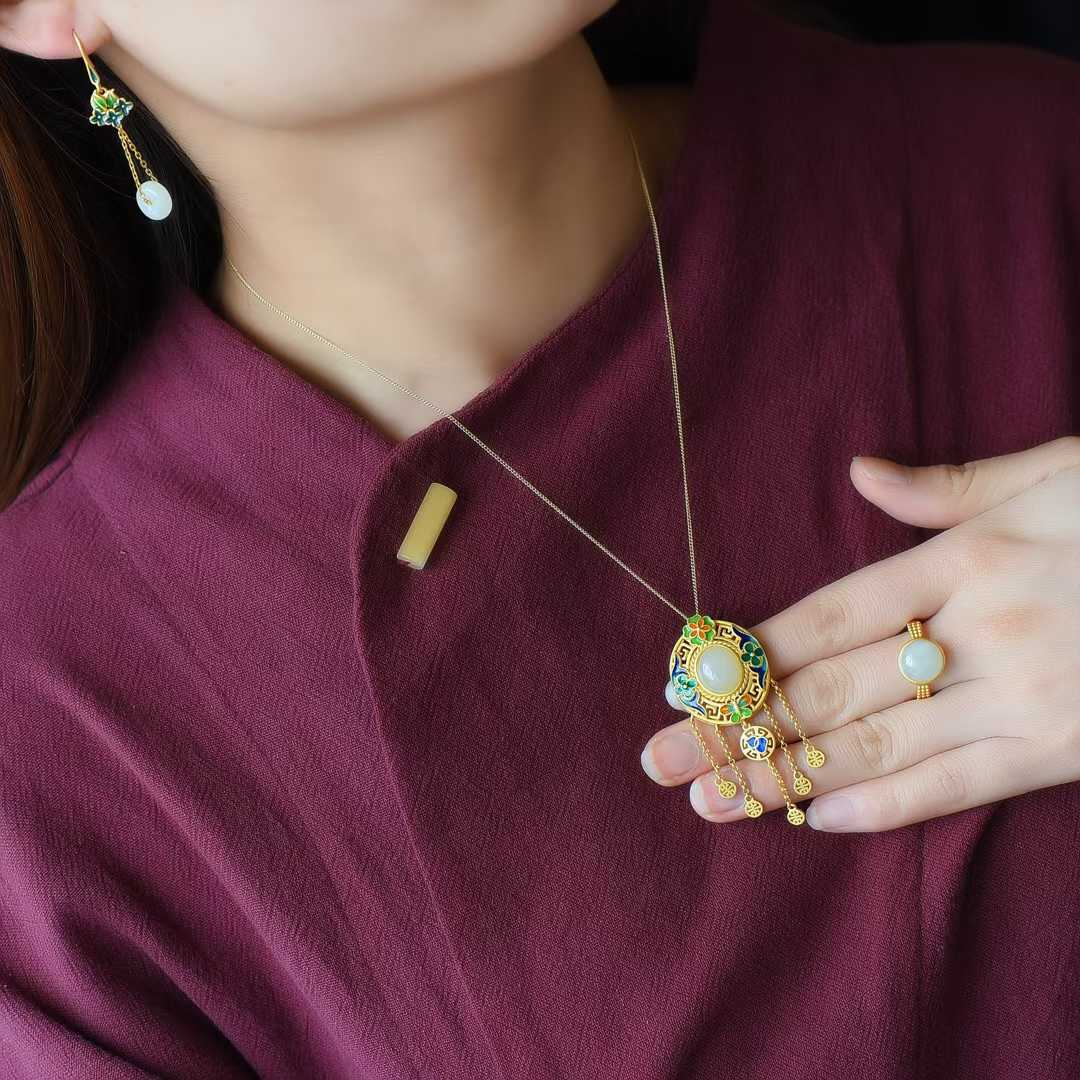 925 Silver Inlaid Hetian Jade Set - jewelry - weilin.com