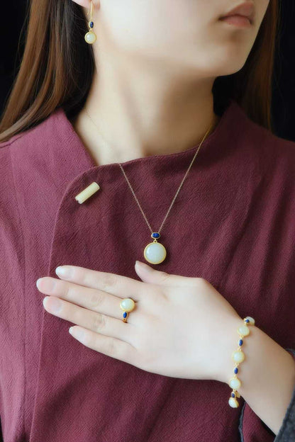 925 Silver Inlaid Hetian Jade Set - jewelry - weilin.com