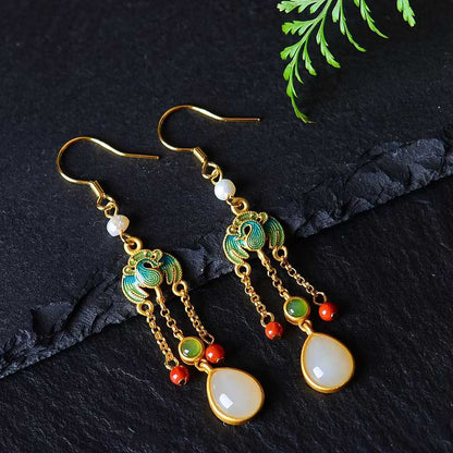 925 Silver Inlaid Hetian Jade Teardrop Earrings - jewelry - weilin.com