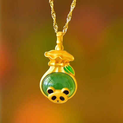 925 Silver Inlaid Hetian Jadeite "Cute Panda" Pendant - jewelry - weilin.com