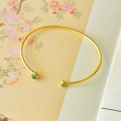 925 Silver Inlaid Hetian Jadeite (Jasper) "Cabochon" Bracelet - jewelry - weilin.com