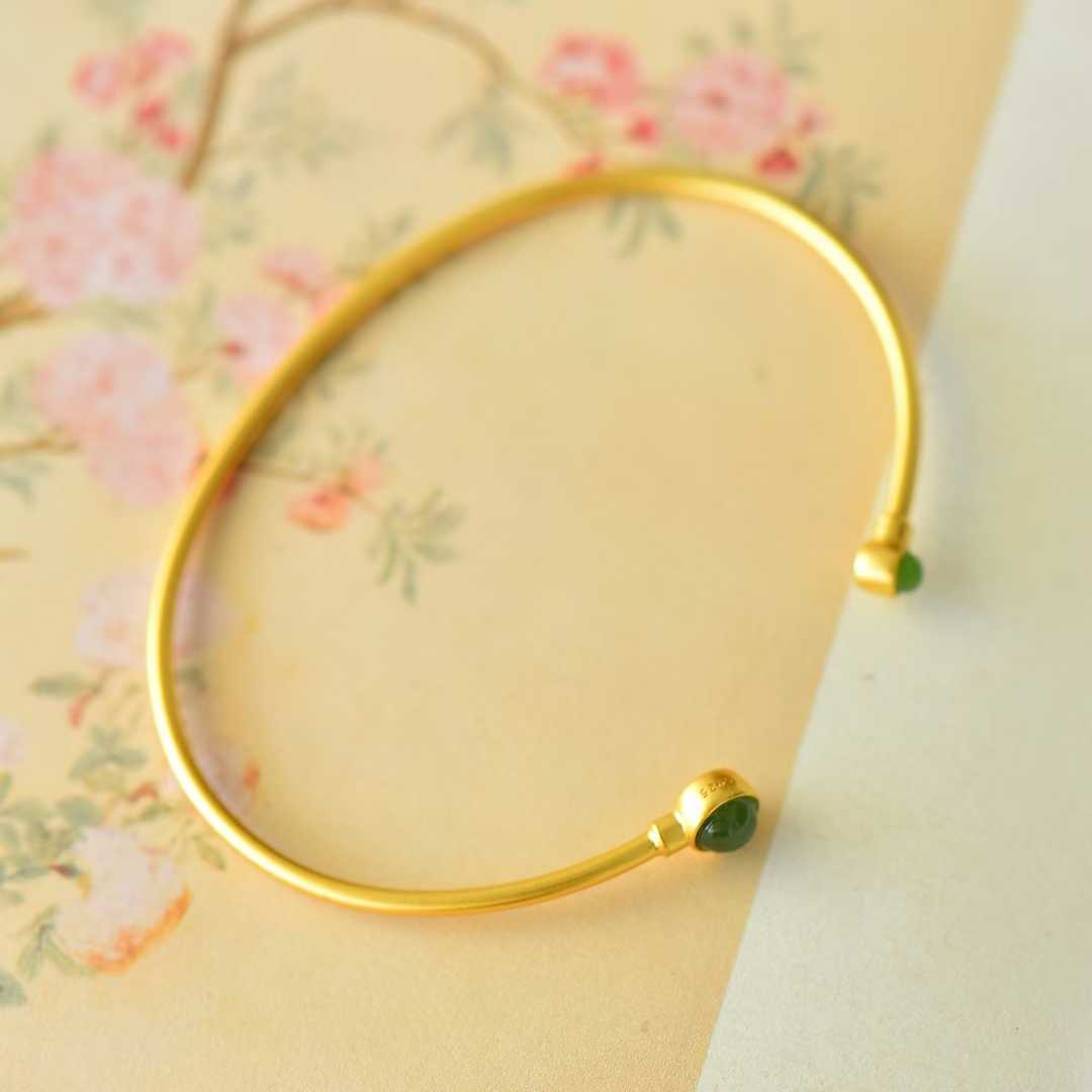 925 Silver Inlaid Hetian Jadeite (Jasper) "Cabochon" Bracelet - jewelry - weilin.com
