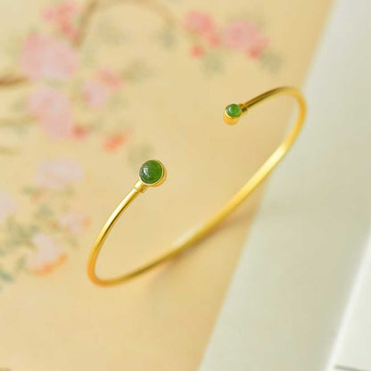 925 Silver Inlaid Hetian Jadeite (Jasper) "Cabochon" Bracelet - jewelry - weilin.com