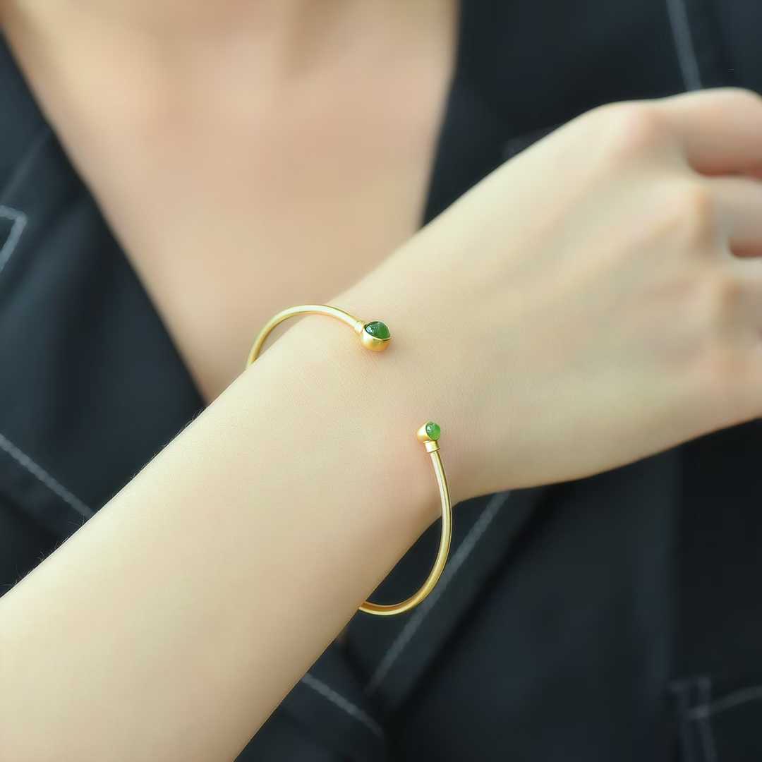 925 Silver Inlaid Hetian Jadeite (Jasper) "Cabochon" Bracelet - jewelry - weilin.com