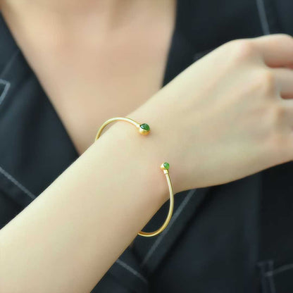 925 Silver Inlaid Hetian Jadeite (Jasper) "Cabochon" Bracelet - jewelry - weilin.com