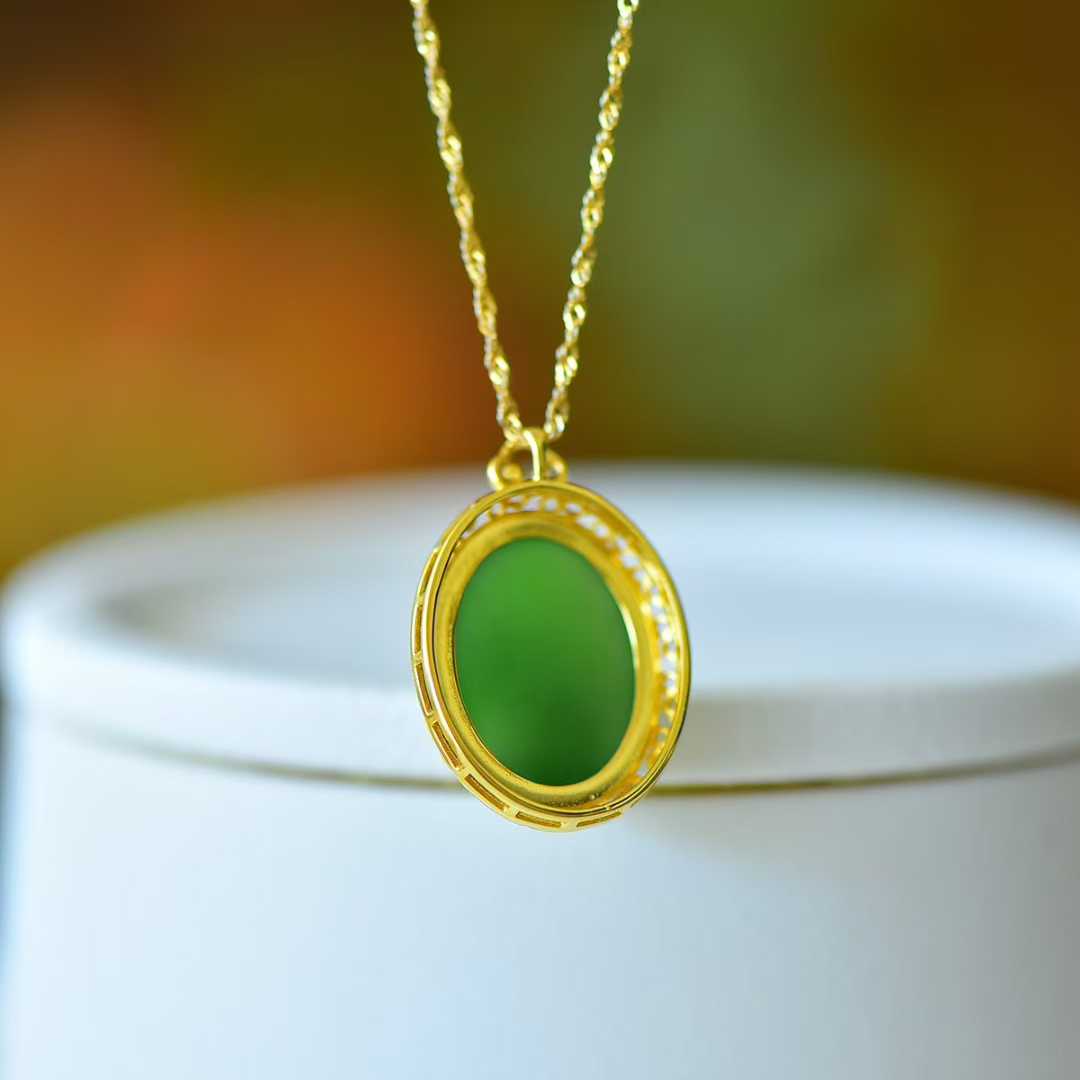 925 Silver Inlaid Hetian Jasper "Cabochon & Fish Leaping Over the Dragon Gate" Pendant - jewelry - weilin.com