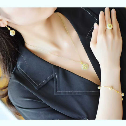 925 Silver Inlaid Hetian Nephrite "Blooming Prosperity & Peace Buckle" Jewelry Set - jewelry - weilin.com