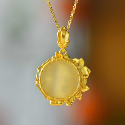 925 Silver Inlaid Hetian Nephrite "Blooming Prosperity" with Pearl Pendant - jewelry - weilin.com