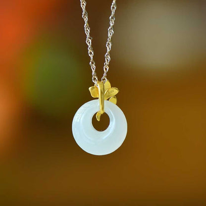 925 Silver Inlaid Hetian Nephrite "Blossoming Brocade" Princess Clasp Pendant - jewelry - weilin.com