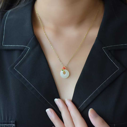 925 Silver Inlaid Hetian Nephrite "Blossoming Brocade" Princess Clasp Pendant - jewelry - weilin.com