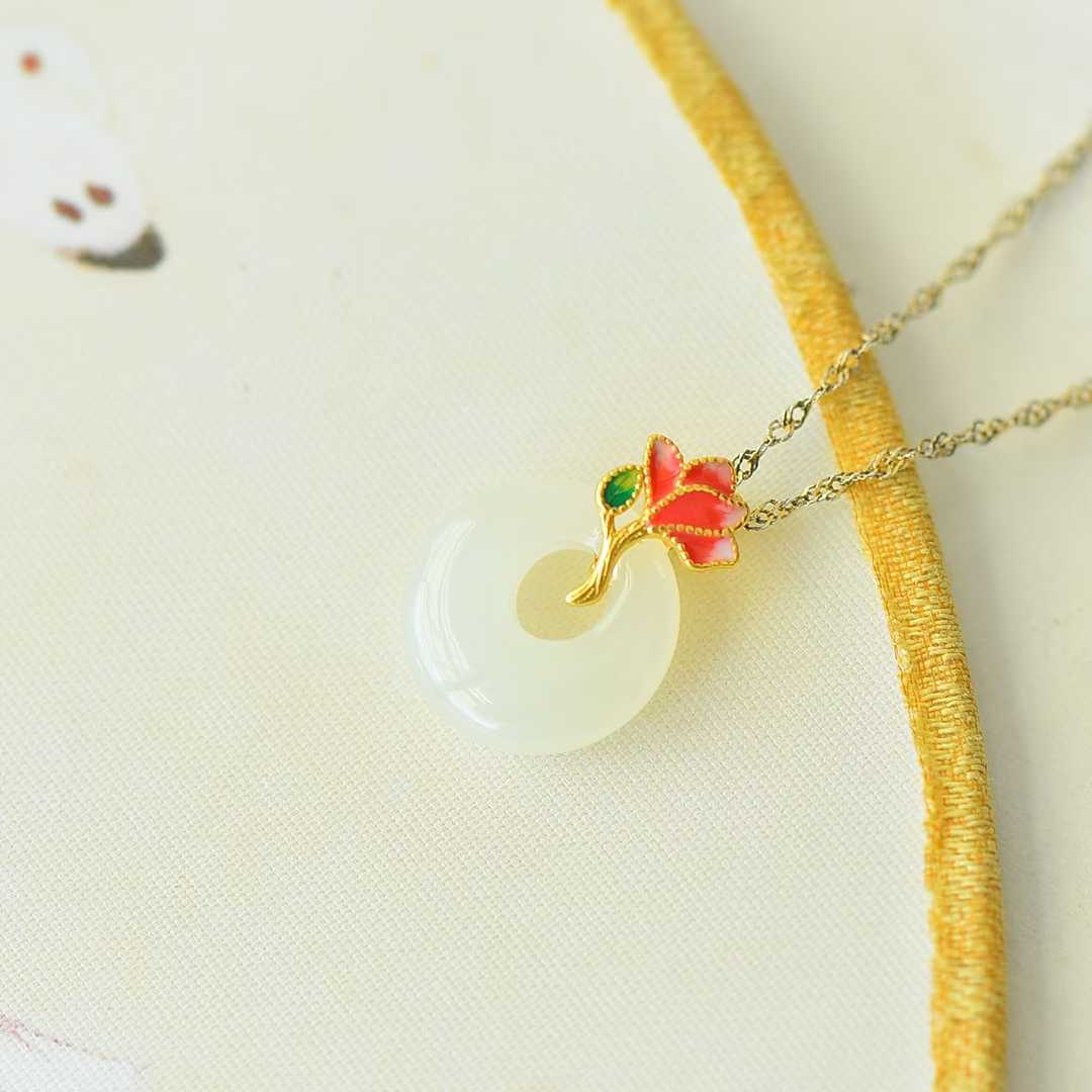 925 Silver Inlaid Hetian Nephrite "Blossoming Brocade" Princess Clasp Pendant - jewelry - weilin.com