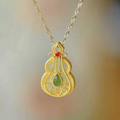 925 Silver Inlaid Hetian Nephrite "Bosom Friend" Violin Pendant - jewelry - weilin.com