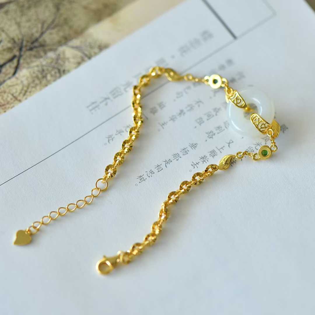 925 Silver Inlaid Hetian Nephrite "Bread Loaf Bead & Phoenix Tail" Bracelet - jewelry - weilin.com